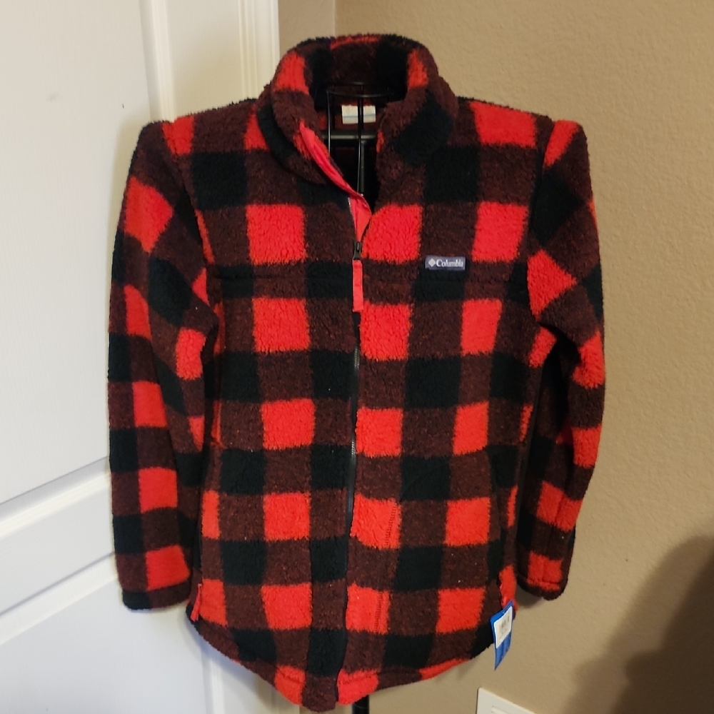 NWT Columbia Red and Black Checkered Fleece Jacket